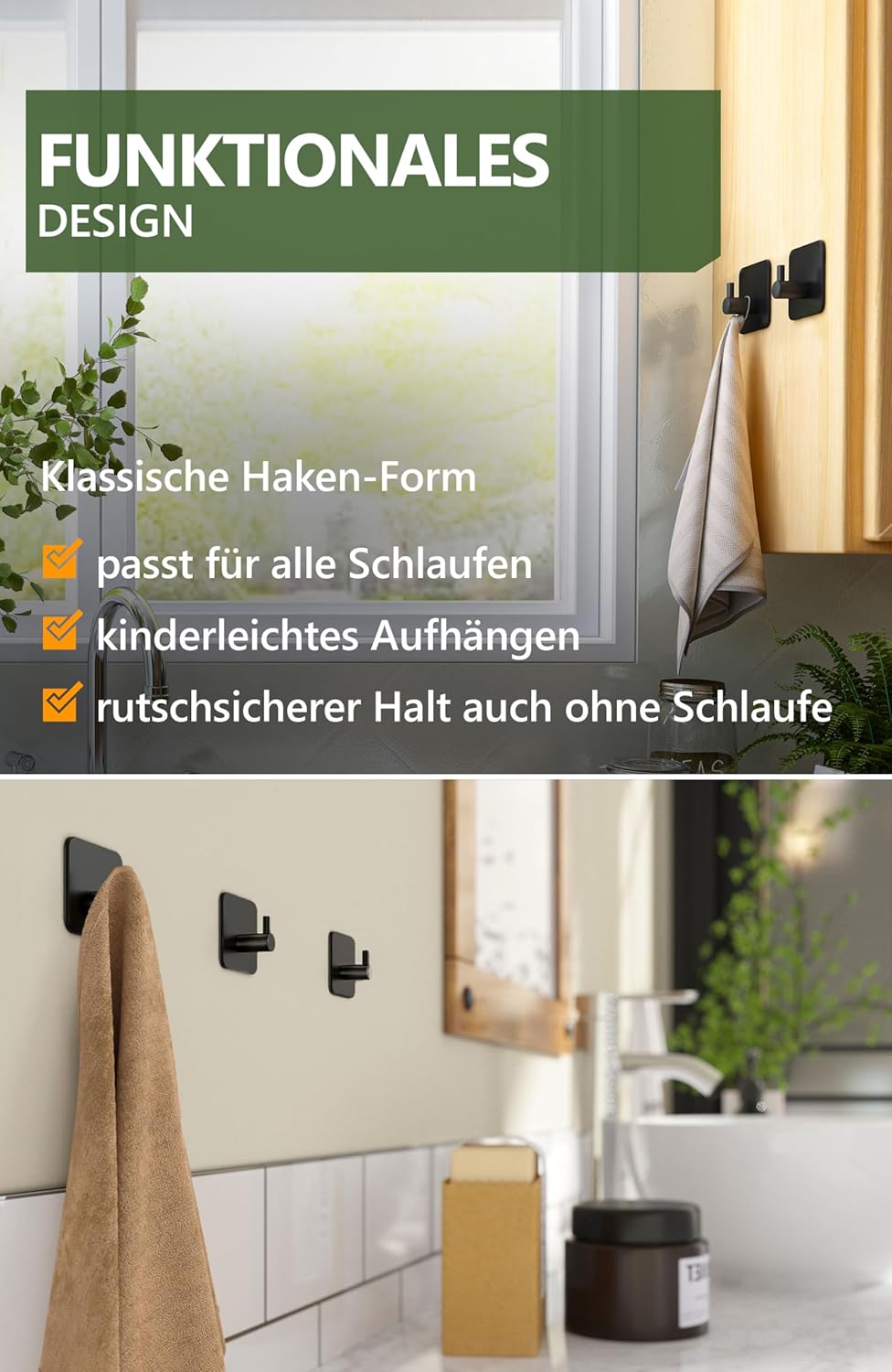 Design-Haushaltshelfer™: Handtuchhalter Schwarz, 6er Set