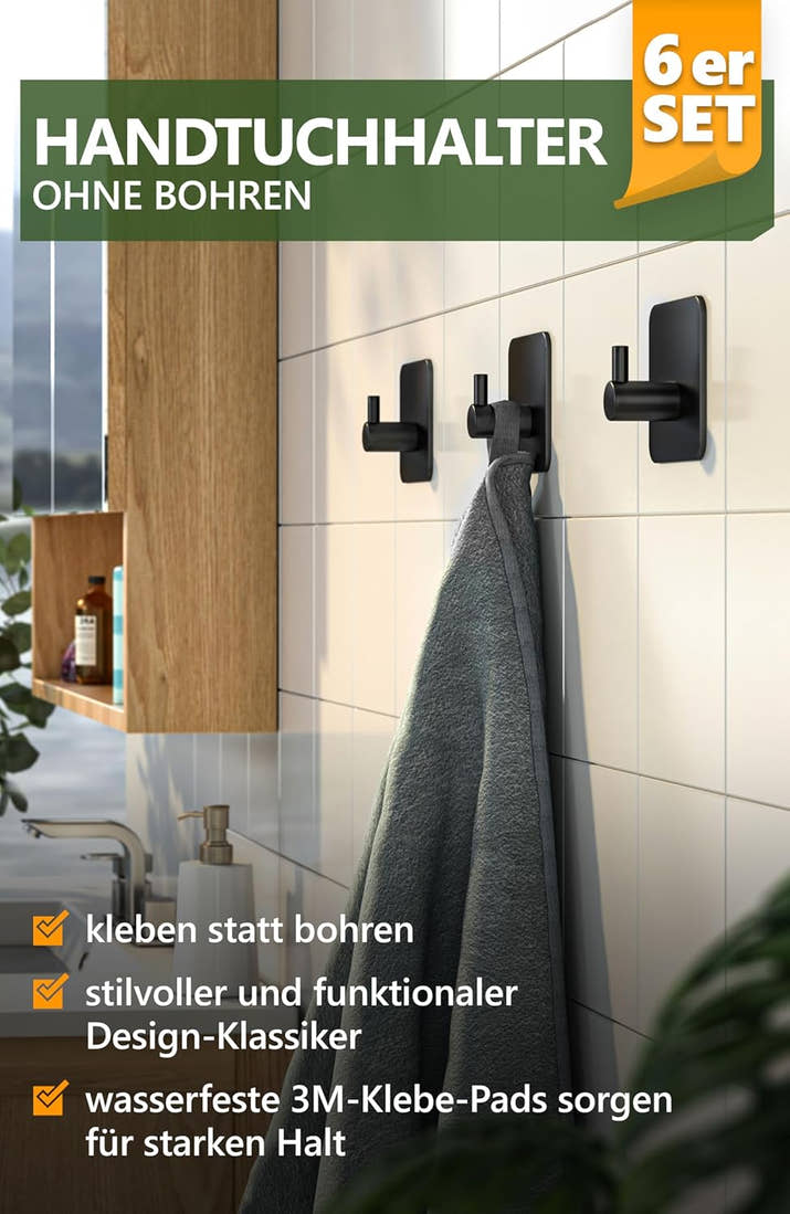 Design-Haushaltshelfer™: Handtuchhalter Schwarz, 6er Set